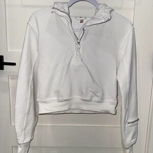 Free People White Cropped Quarter-Zip Hoodie